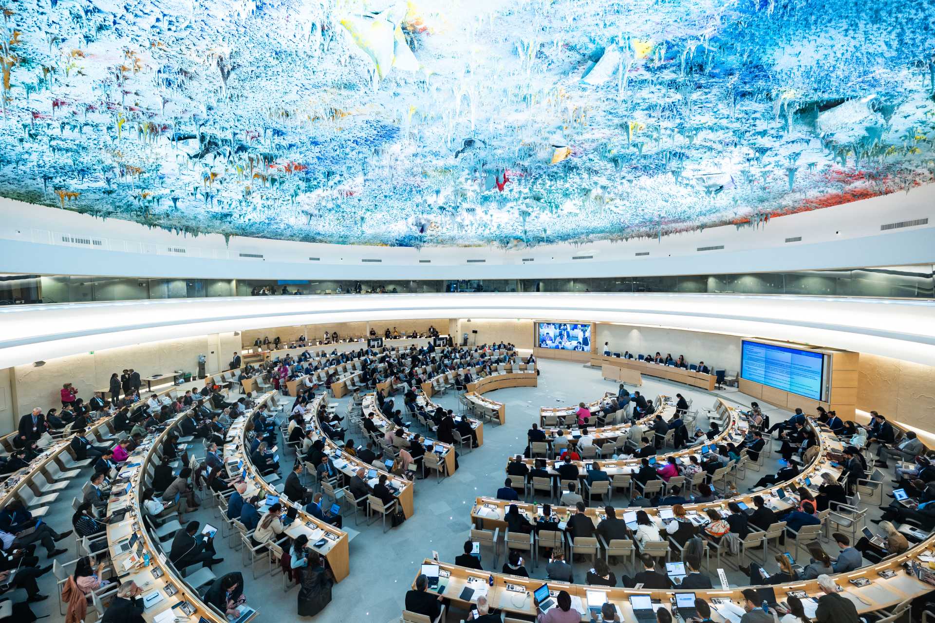 Overview of Committee A meeting room at the Seventy-sixth World Health Assembly