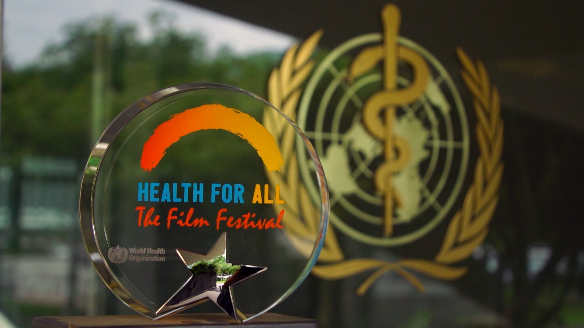 WHO Film festival Trophy with WHO logo