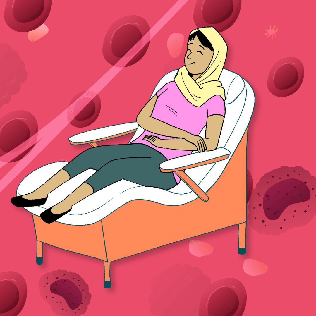 Illustration of woman laying back in a reclinable chair